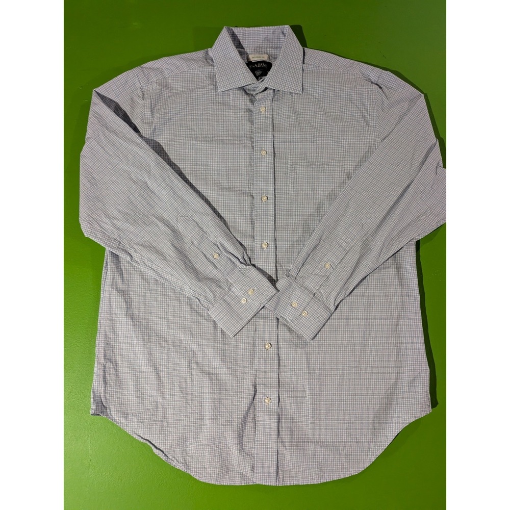 Jos A Bank Tailored Shirt 17 34/35 Blue Plaid Check Button Down Long Sleeve Men